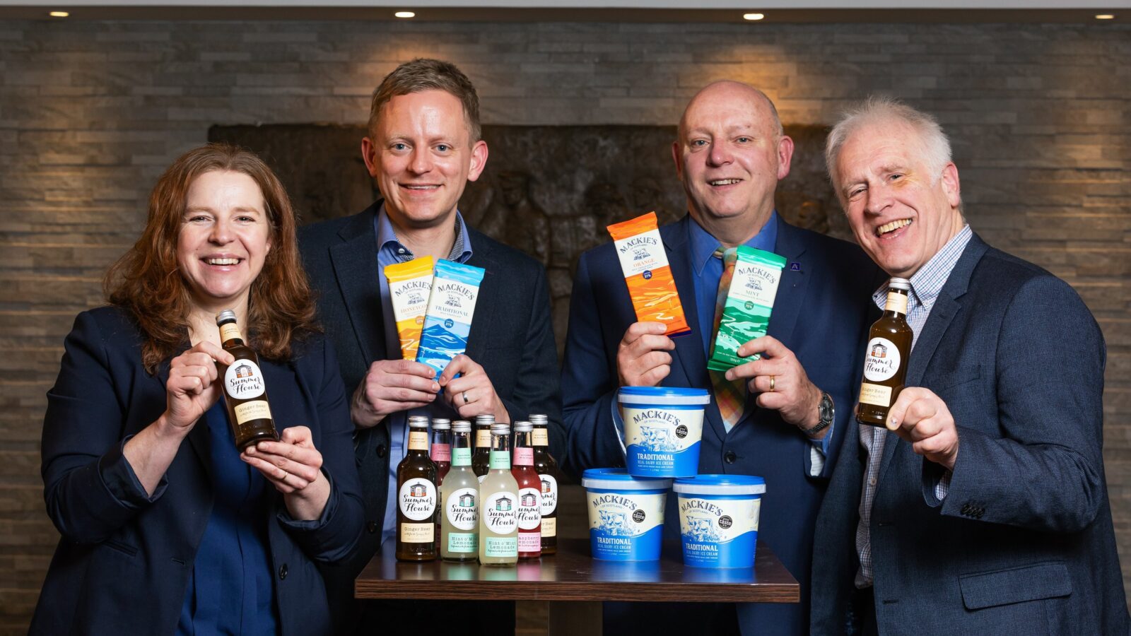 ) Claire Rennie of Summerhouse Drinks, Stuart Common of Mackie’s of Scotland, Alistair Reid from Aberdeenshire Council and Peter Cook of Opportunity North East are encouraging food and drink manufacturers and producers to maximise the market development opportunities in the revamped North East Scotland Food & Drink Awards.